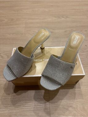 Michael Kors Cara Mule Slide Heel Glitter Chain Mesh 9 Nib  New